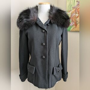 VTG I. Magnin Fur Collar Wool Blazer Coat